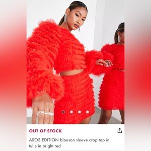 ASOS EDITION blouson sleeve crop top in tulle in bright red